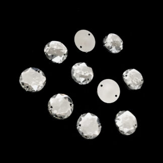 Faceted round flat-back silvery sew-on rhinestones - diametre 13 mm - 10 pieces