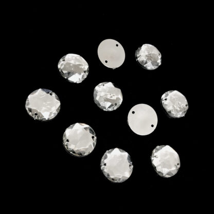 Faceted round flat-back silvery sew-on rhinestones - diametre 13 mm - 10 pieces