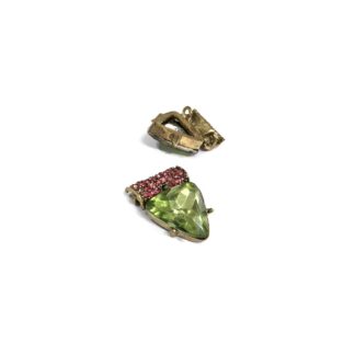 Pink and green rhinestones golden metal pendant decorations - size 20 x 26 mm - 2 pieces
