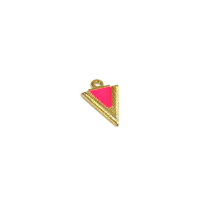 Triangular golden metal pink pendant - size 13 x 19 mm