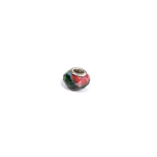 Faceted red and green plastic silvery metal round bead - diametre 14 mm