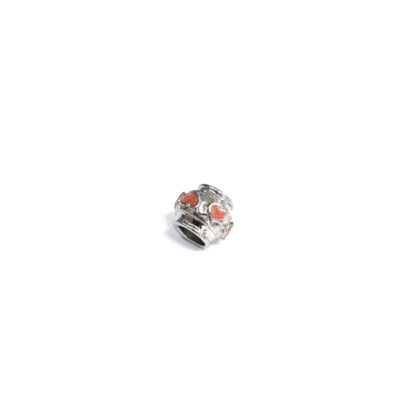 Pink heart silvery metal bead - size 10 x 11 mm