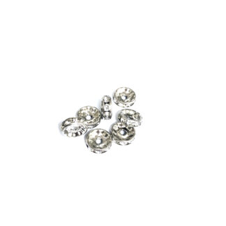 Flat round silvery spacer beads with clear rhinestone - diametre 7 mm - 10 pieces