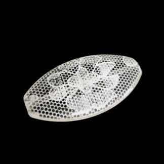 Flat oval acrylic bead with white flower - size 30 x 55 mm