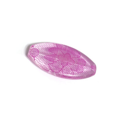 Transparent flat oval acrylic beads with pink flower - size 30 x 56 mm