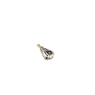 Golden metal claws cup faceted clear drop rhinestone pendant - size 8 x 15 mm