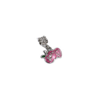 Pink and gree Love apple and hearts pendant silvery metal spacer bead - size 18 x 24 mm