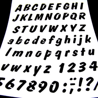 White plastic stencil depicting letters and numbers - size A4
