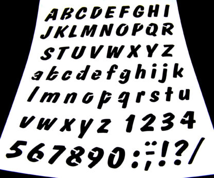 White plastic stencil depicting letters and numbers - size A4