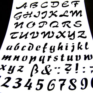 White plastic stencil depicting letters and numbers - size A4