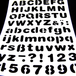 White plastic stencil depicting letters and numbers - size A4
