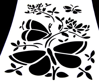 White plastic stencil depicting butterflies and flowers - size А4