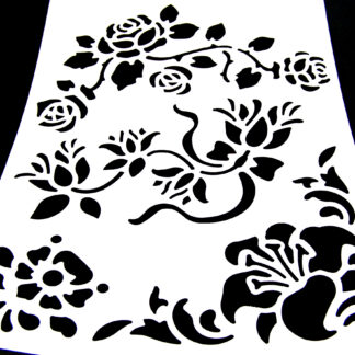 White plastic stencil depicting flowers - size А4