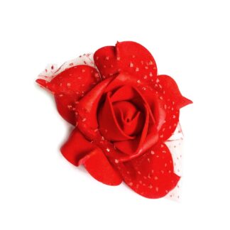 Red foam rose with iridescent dotted netting - size 70 mm