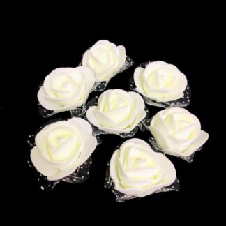 Cream white foam rose with iridescent dotted netting - size 40 mm - 5 pieces