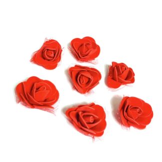 Red foam rose with white dotted netting - size 40 mm - 5 pieces