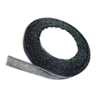 Black organza ribbon with glittery silvery threads by roll – width 10 mm – length 22.86 metres