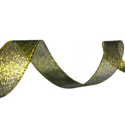 Black organza ribbon with glittery golden threads by roll - width 20 mm - length 22.86 metres