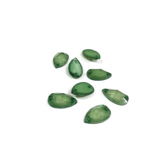 Faceted flat-back glittery light green drop sew-on rhinestones - size 7 x 12 mm - 8 pieces