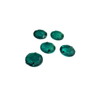 Faceted round flat-back green sew-on rhinestones - diametre 13 mm - 5 pieces