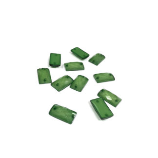Faceted rectangular flat-back glittery yellowish light green sew-on rhinestones - size 7 x 12 mm - 11 pieces