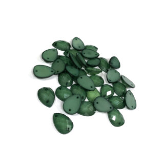 Faceted flat-back glittery green drop sew-on rhinestones - size 10 x 14 mm - 35 pieces