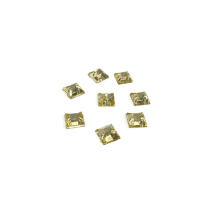 Faceted square flat-back yellow reflective sew-on rhinestones - size 8 mm - 8 pieces
