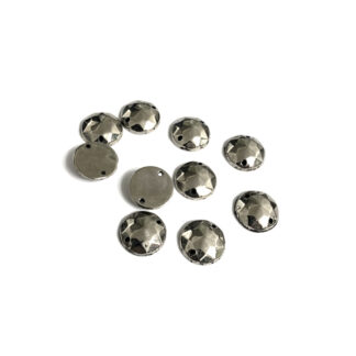 Faceted round flat-back greyish silvery sew-on rhinestones - diametre 12 mm - 10 pieces