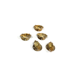 Golden metal base faceted eye reddish yellow sew-on rhinestones - size 12 x 15 mm - 5 pieces