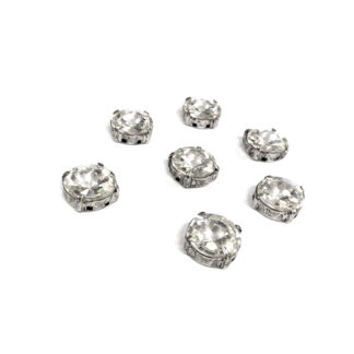 Silvery metal claws cup faceted clear sew-on round rhinestones - size 14 mm - 7 pieces