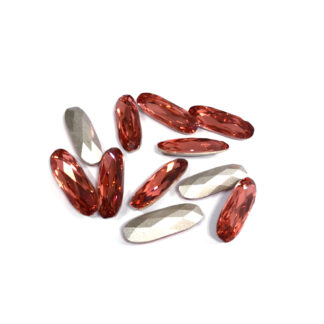 Faceted oval reddish pink reflective glue-on rhinestones - size 7 x 21 mm - 11 pieces