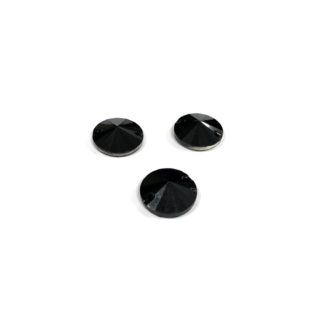 Faceted round flat-back black sew-on rhinestones - diametre 14 mm - 3 pieces