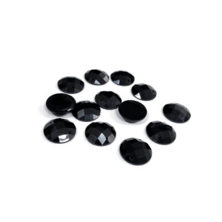 Faceted round flat-back black rhinestones - size 14 mm - 13 pieces