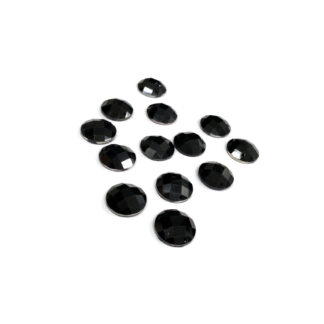 Faceted round flat-back black sew-on rhinestones - diametre 12 mm - 13 pieces