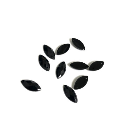 Faceted flat-back black eye sew-on rhinestones - size 7 x 14 mm - 10 pieces