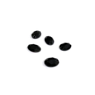 Faceted oval flat-back black sew-on rhinestones - size 11 x 16 mm - 5 pieces