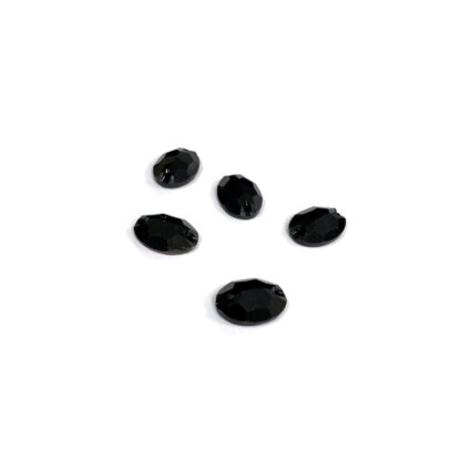 Faceted oval flat-back black sew-on rhinestones - size 11 x 16 mm - 5 pieces