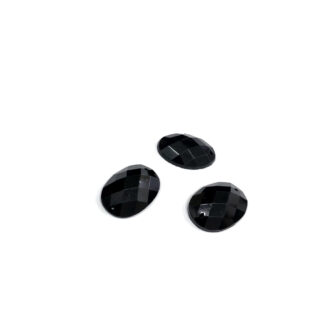 Faceted oval flat-back black sew-on rhinestones - size 13 x 18 mm - 3 pieces
