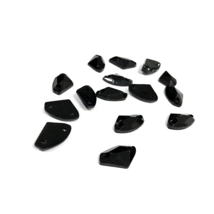 Faceted triangular flat-back black sew-on rhinestones - size 8 x 14 mm - 15 pieces