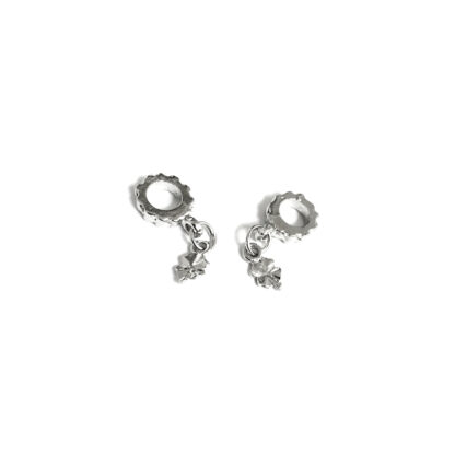 Silvery metal leaf pendant round ring spacer beads - size 9 x 23 mm - 2 pieces