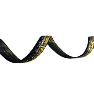 Glittery golden and silvery metallic black velvet ribbon by metre - width 10 mm