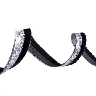 Black velvet and glittery silvery lurex ribbon by metre - width 19 mm