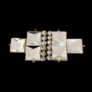 Clear round and square rhinestones golden metal buckle - size 28 x 63 mm