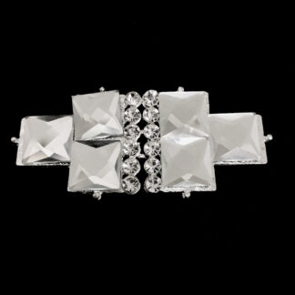 Clear round and square rhinestones silvery metal buckle - size 29 x 63 mm
