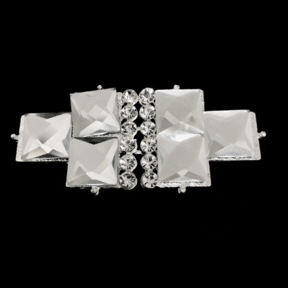 Clear round and square rhinestones silvery metal buckle - size 29 x 63 mm