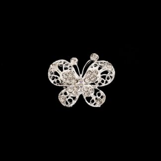 Clear rhinestone silvery butterfly brooch - size 29 x 35 mm