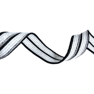 Black and white striped band ribbon with silvery threads - width 21 mm
