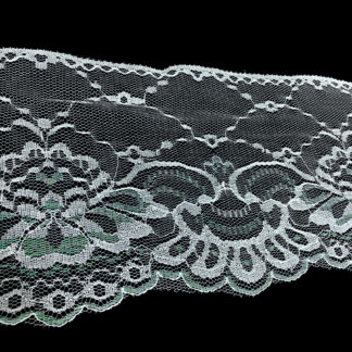 Iridescent green glittery white net lace ribbon by metre - width 145 mm