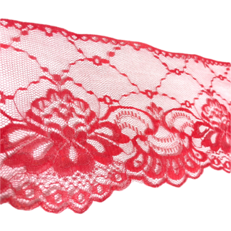 Iridescent glittery red net lace ribbon by metre - width 140 mm