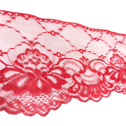 Iridescent glittery red net lace ribbon by metre - width 140 mm
